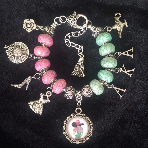 AKA Alpha Kappa Alpha Inspired Bracelet Pink Green - Picture 2 of 3